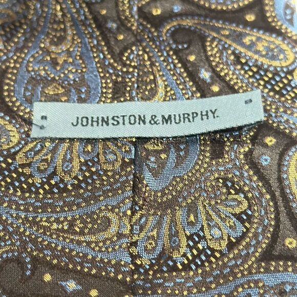 Johnston & Murphy Brown Blue Paisley Silk Tie Handmade in New York - Picture 5 of 7